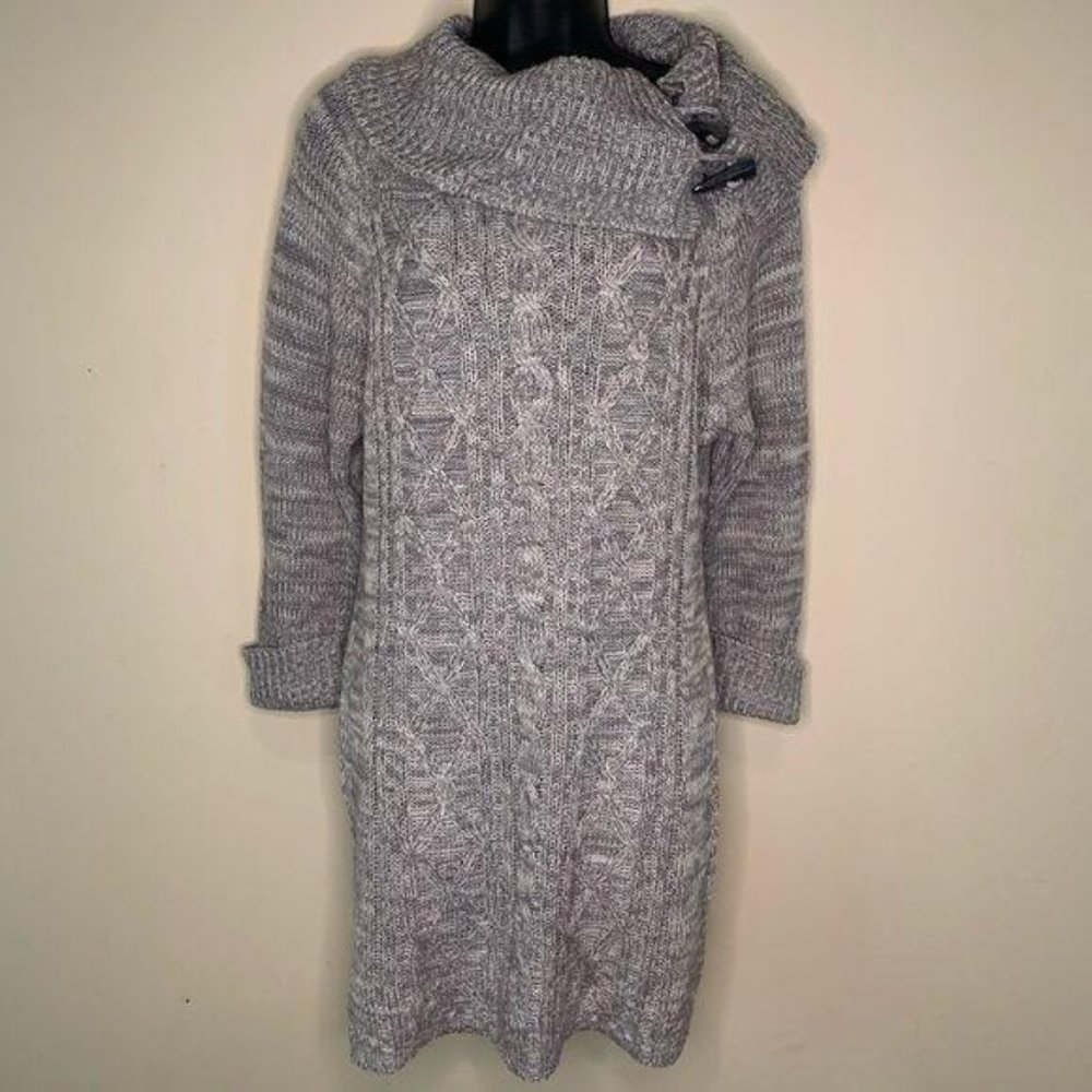 Les Tricots Grey Knit Cowl Neck Sweater Dress